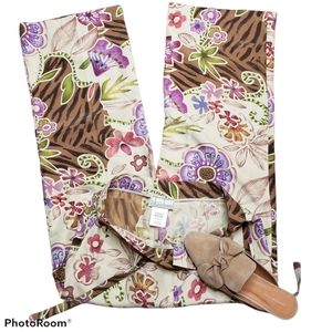 Silk Floral Wide Leg Cropped Harve Benard Cottage Fairy Tropical Vacation Pant ♡